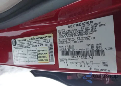 2013 Lincoln Mkz from USA, damaged, VIN 3LN6L2G92DR821443